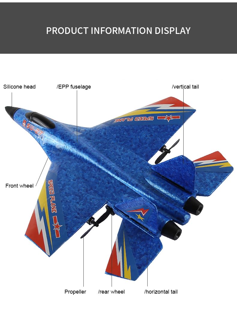 RC Fighter Jet, SU-27 RC Fighter Jet,Remote Control Airplane for Adults & Beginners, Durable Lightweight Foam RC Plane with Stable Flight for Outdoor Hobby Flying