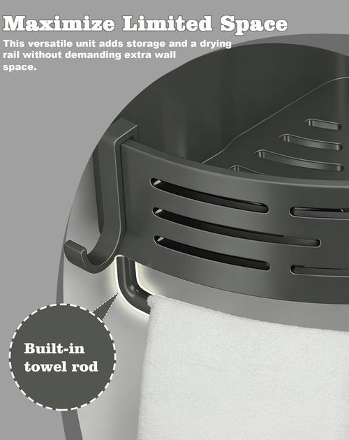 LOOCH 3 Pack Plastic Corner Shower Caddy with Twist-Lock Suction Cups & a Pre-Applied Adhesive Layer, The No-Drill Shower Organizer with Towel Bar & Drain Holes for Bathroom Storage & Decor(Grey)