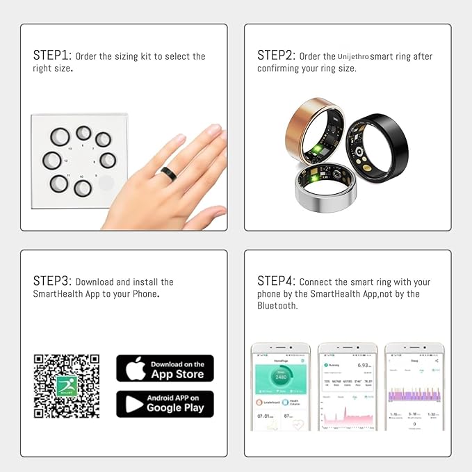 Smart Ring for Women Men, Health Tracker with Heart Rate/Blood Oxygen/Blood Pressure/Sleep Monitor/Step Counting, IP68 Waterproof Fitness Ring, No App Fees for iOS & Android (Silver, 10#)
