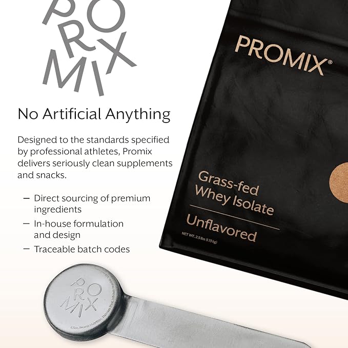 ProMix Nutrition Whey Protein Isolate Powder, 30g Grass Fed Whey Isolate, 6.6g BCAAs, Gluten Free, Keto Friendly, Unflavored - 2.5 Pound (Pack of 1)