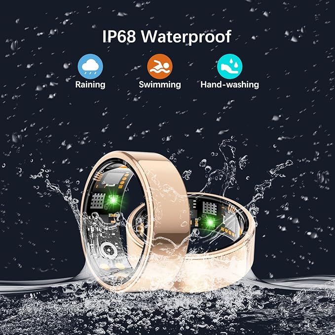 Health Tracker Ring, Smart Health Ring for Women Men with Heart Rate, Blood Oxygen, Sleep Monitor, Steps,Calories, No Subscription Fee, IP68 Waterproof Smart Ring for iPhone & Android (Rose Gold, 7#)