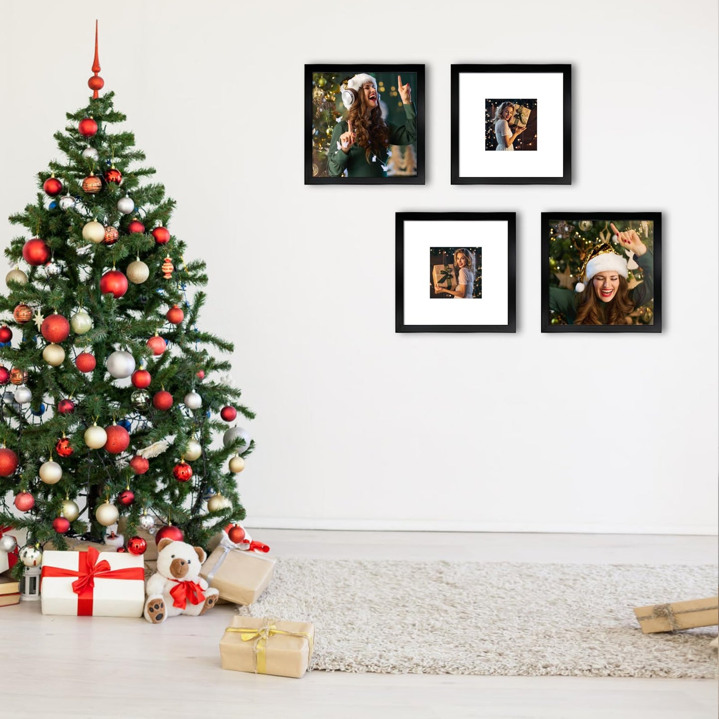 BSRHOME 12x12 Picture Frame Set of 9, Display Pictures 8x8 with Mat or 12x12 without Mat, Multi Collage Gallery Square Photo Frames for Wall or Tabletop, Black