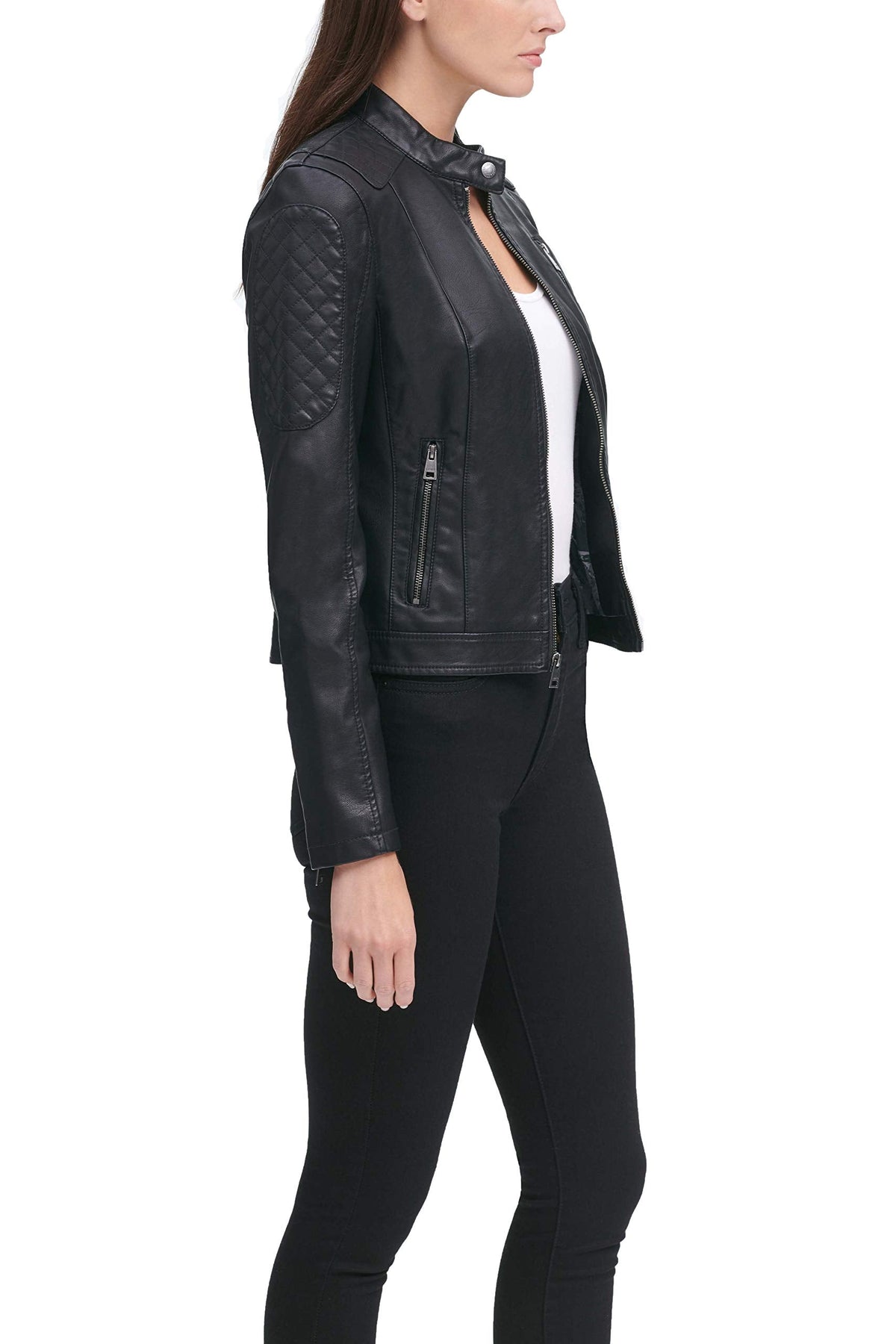Levi's Women's Faux Leather Motocross Racer Jacket (Standard and Plus), Black, Small
