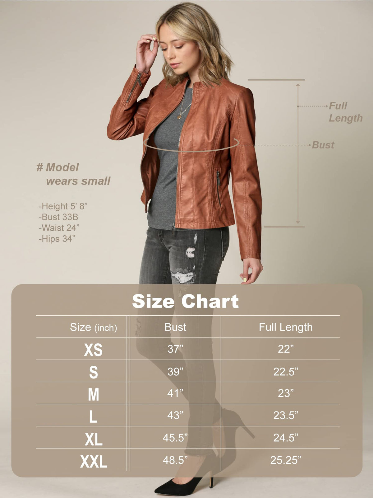 Lock and Love LL WJC877 Womens Panelled Faux Leather Moto Jacket L Camel