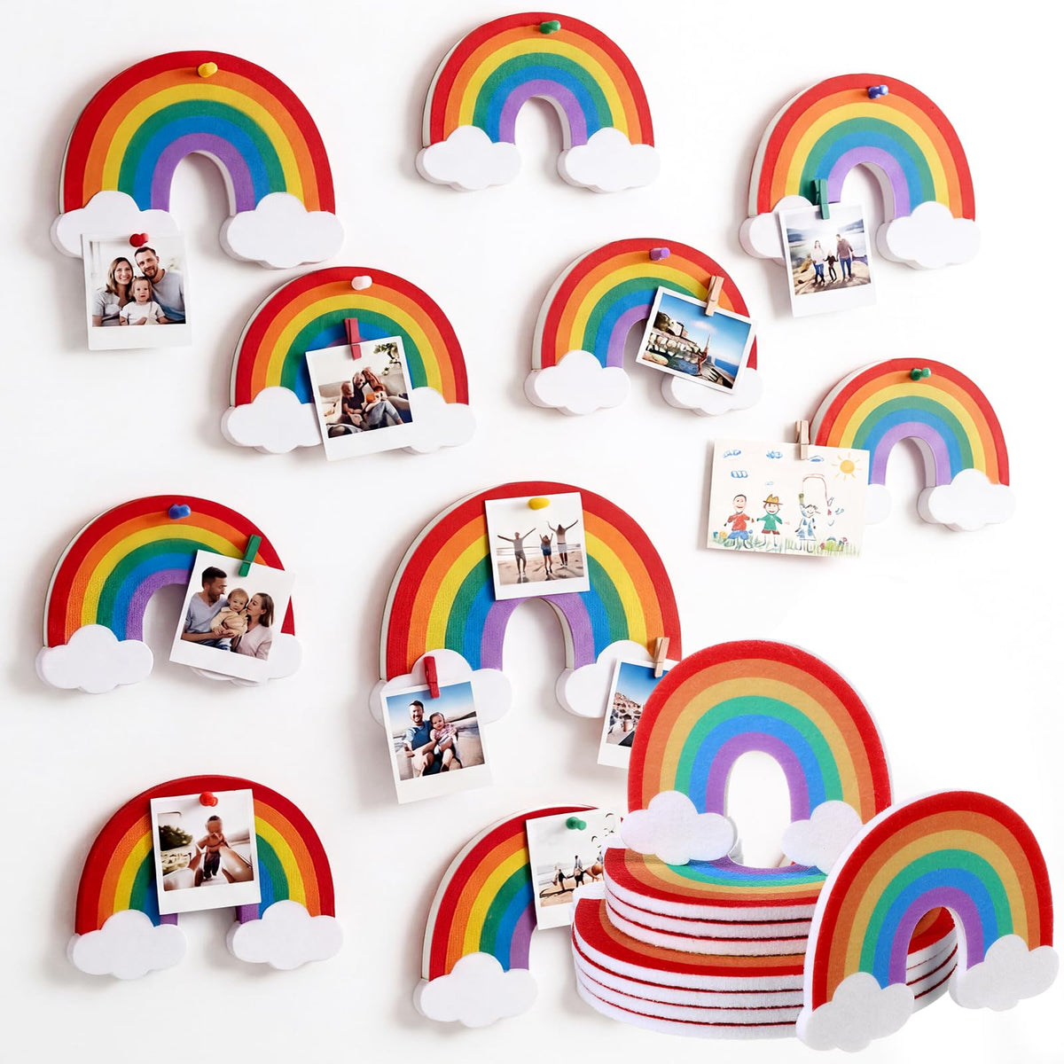 YooNotee 12 Pcs Rainbow Felt Wall Decor Rainbow Bulletin Board 3 Size Bohemian Nursery Decor Wall Hanging Supply for Nursery Bedroom Living Room Home Dorm Art