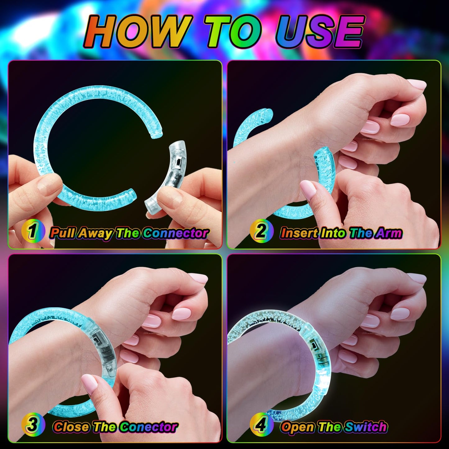 OLUPP 90 Pack Glow Bracelets, Glow in the Dark Party Supplies, 6 Color LED Light Up Bracelets for Adults & Kids Birthday Party Favors, Concert, New Year, Carnival, Raves