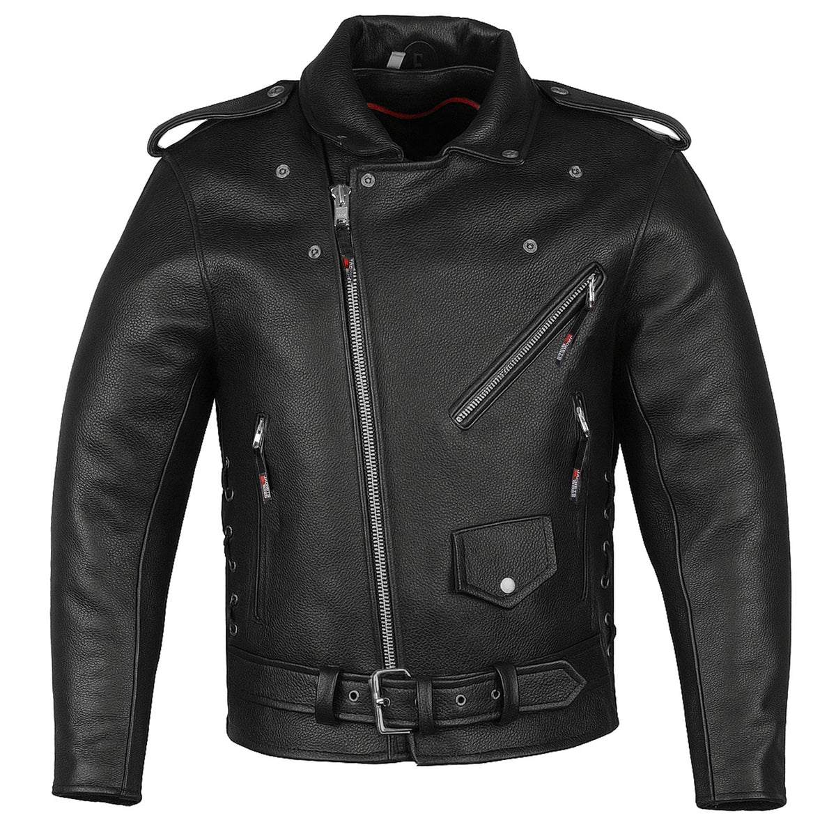 ICONIC Motorcycle Jacket for Men, Premium Buffalo Leather, Insulated Liner, Classic Side Laces, Cruiser Biker Black S