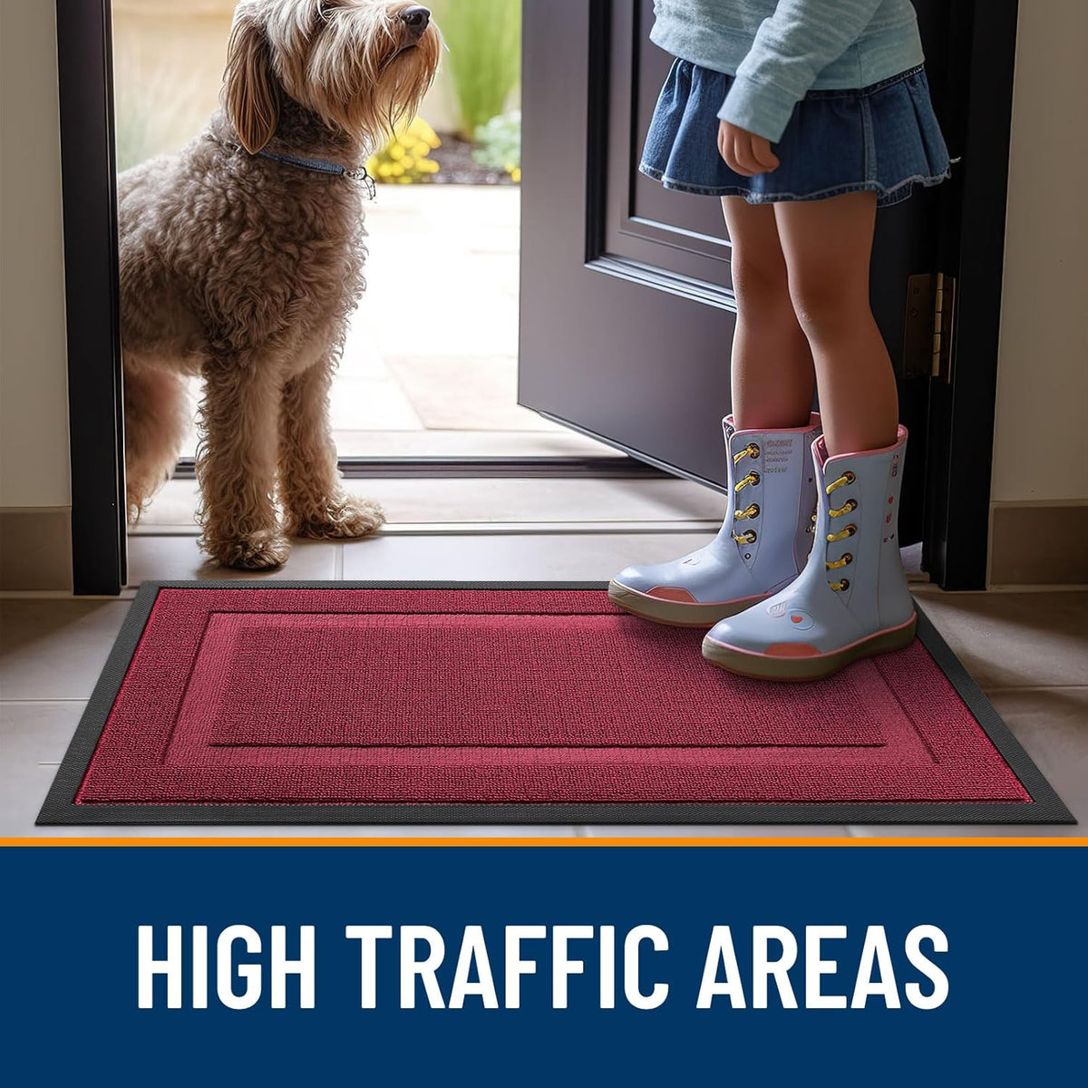 OLANLY Waterproof Front Door Mat - All-Season Indoor/Outdoor Doormat, Easy Clean, 59x23, Burgundy
