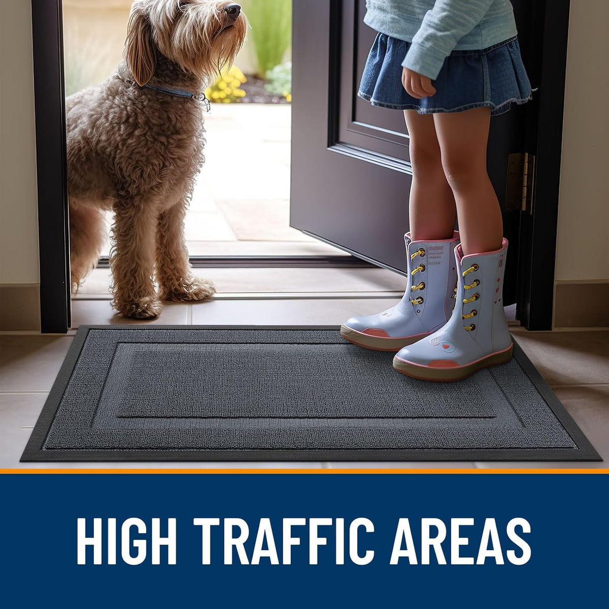 OLANLY Waterproof Front Door Mat - All-Season Indoor/Outdoor Doormat, Easy Clean, 47x23, Charcoal Gray