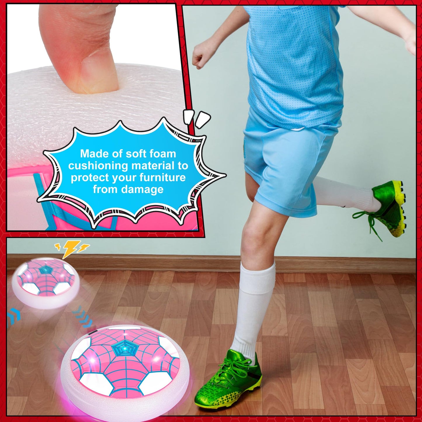 BESTVIVE Hover Soccer Ball, 2 Pack - Indoor Soccer Toys for Kids, Cool Sports Games for Boys and Girls, Birthday Gifts(Red and Pink)