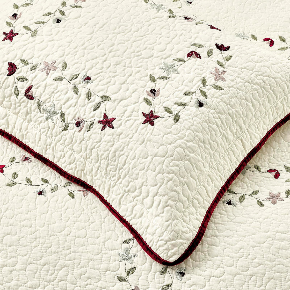 Sunshine Nicole Embroidery Quilt Set, Cotton Material and Filling, with Tranditional Embroidery Patten, 3 Pieces Queen Set, Prewashed