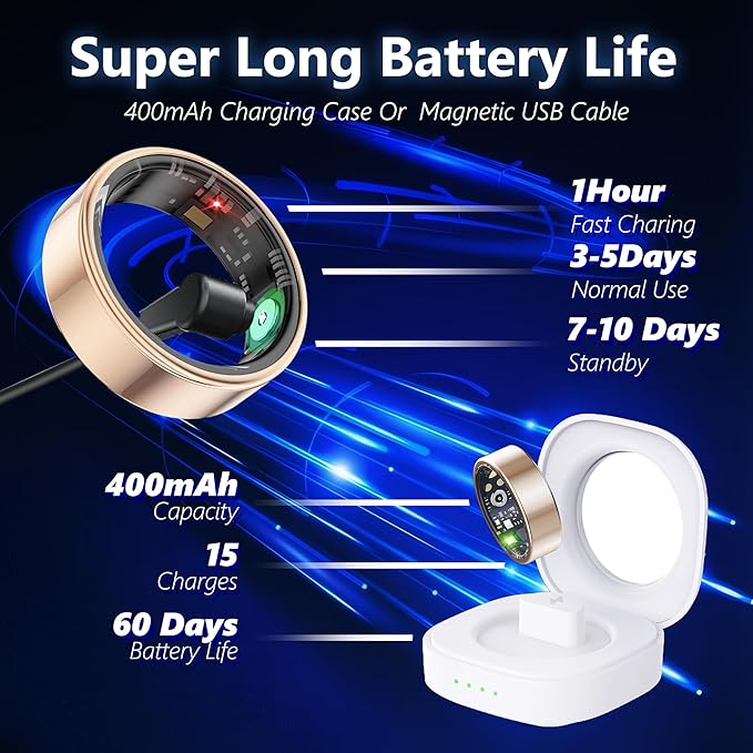 Smart Health Ring for Women Men Fitness Tracker with Heart Rate, Blood Oxygen, Blood Pressure, Sleep Monitoring, Step Counting, IP68 Waterproof for iOS and Android, No Subscription Fee, Gold 9#