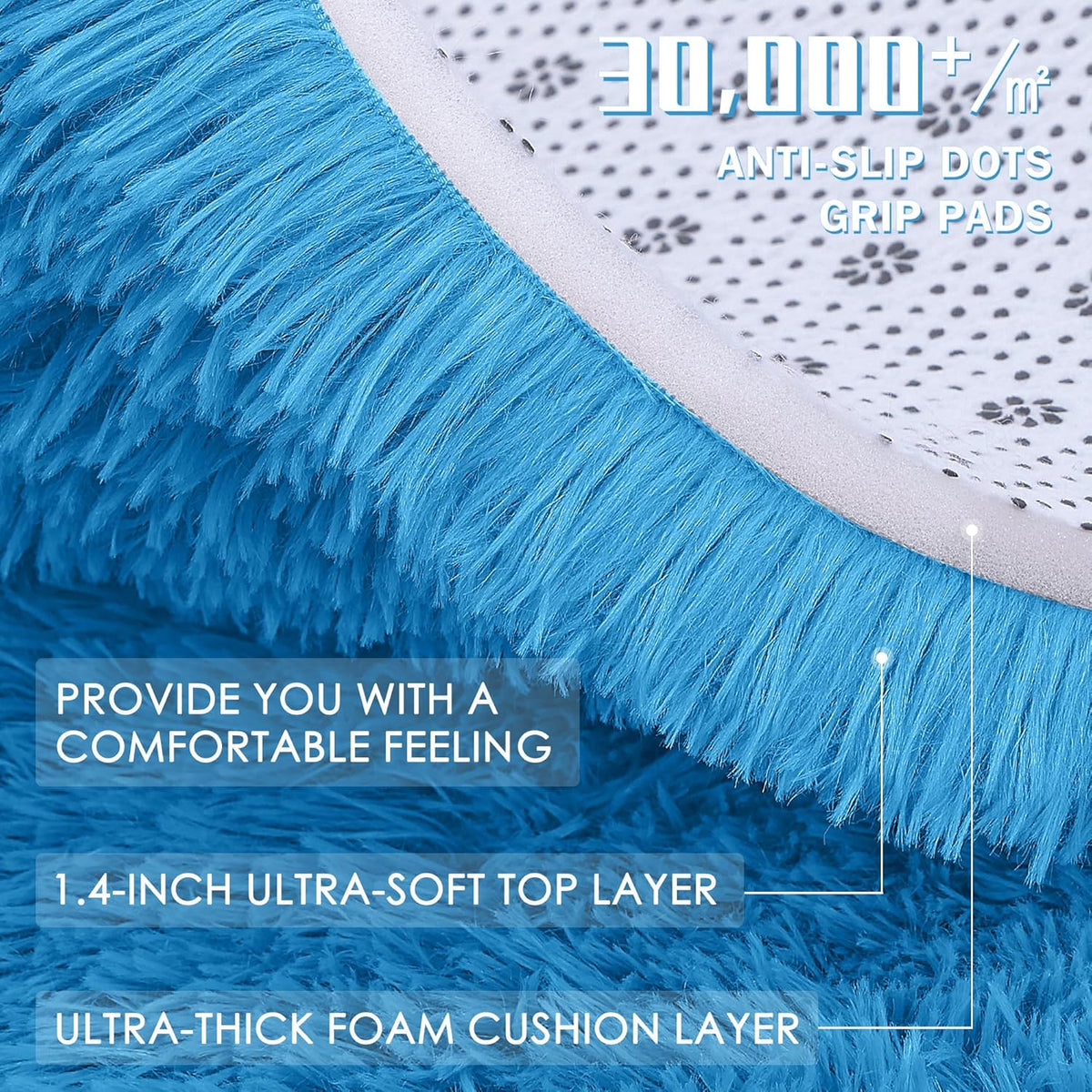 OLANLY Large Area Rug - Soft Fluffy Shaggy Carpet for Living Room & Bedroom | Bright Blue 9x12