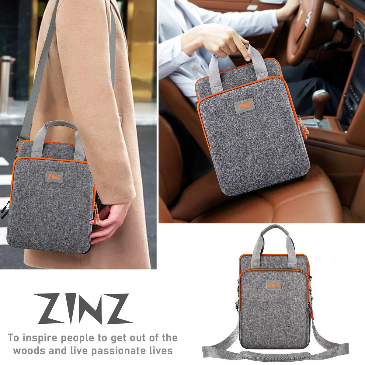 ZINZ Laptop Shoulder Bag 12.3-13 inch Case Sleeve, Expandable Handbag with Valuables Compartment Compatible with MacBook Air/Pro/Neo 13", iPad 12.9"/13"/11", Shockproof,Gray-Orange edge