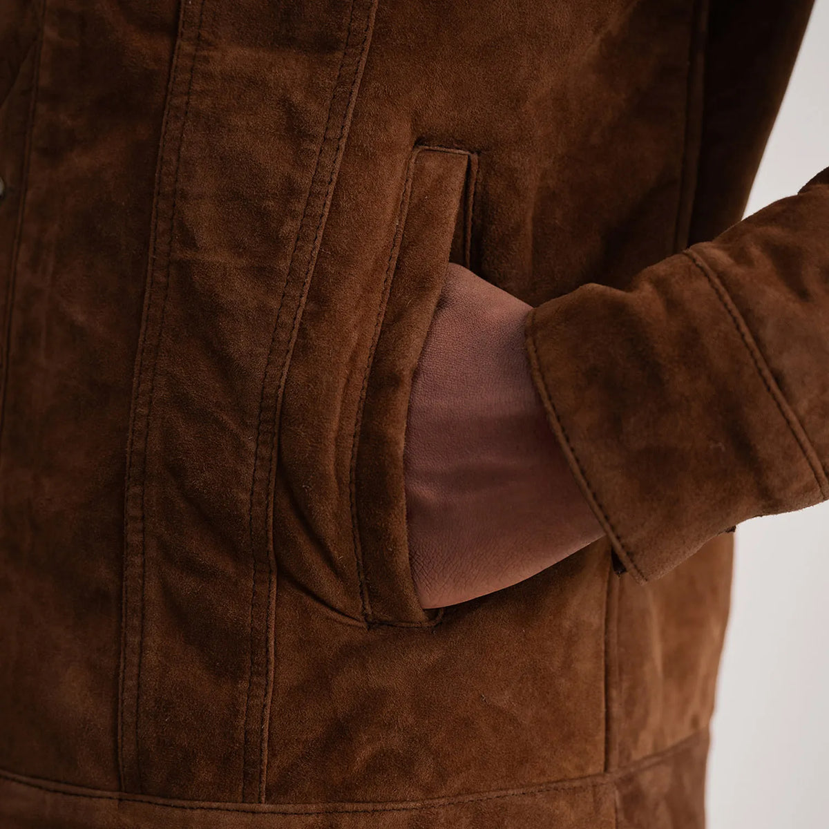 Sowachi Dallis Brown Suede Shearling Trucker Jacket