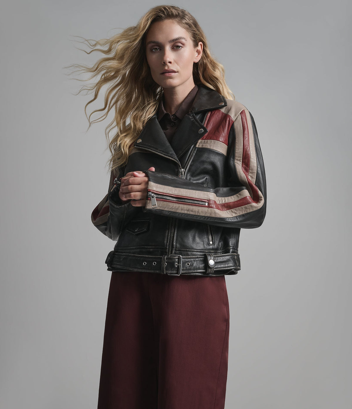 Kya Vintage Striped Moto Jacket