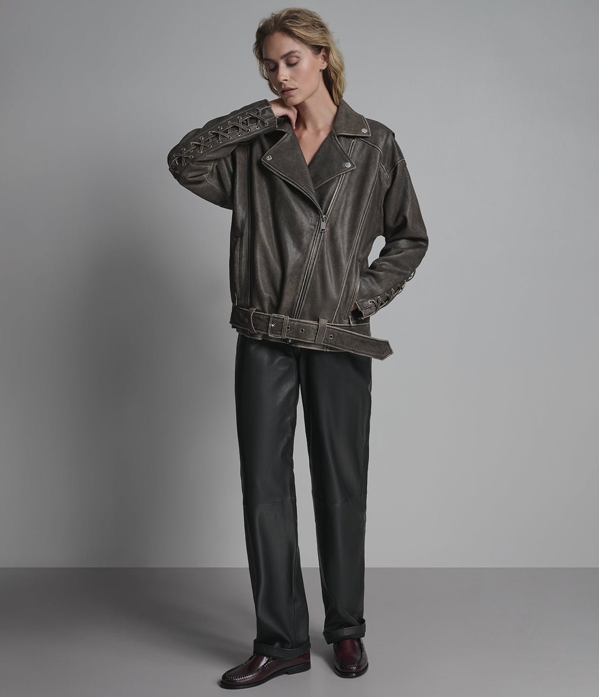 Briana Oversized Asymmetric Leather Moto Jacket