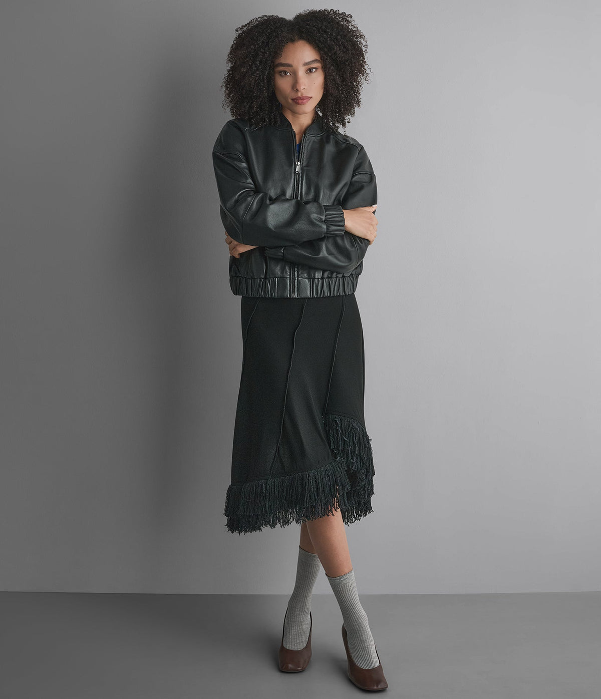 Bailen Cropped Leather Bomber Jacket