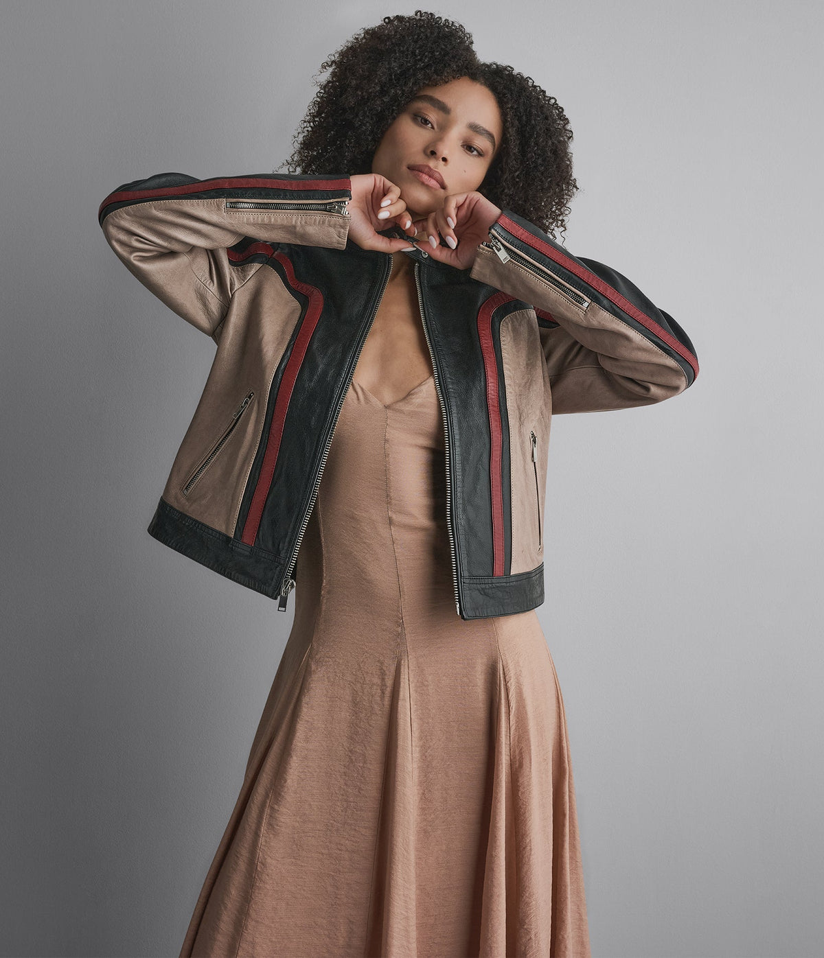 Riley Cropped Leather Racer Jacket