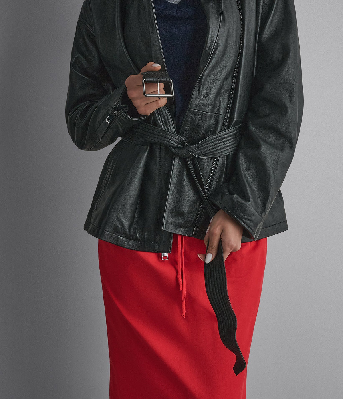 Monroe Leather Belted Asymmetric Moto Jacket