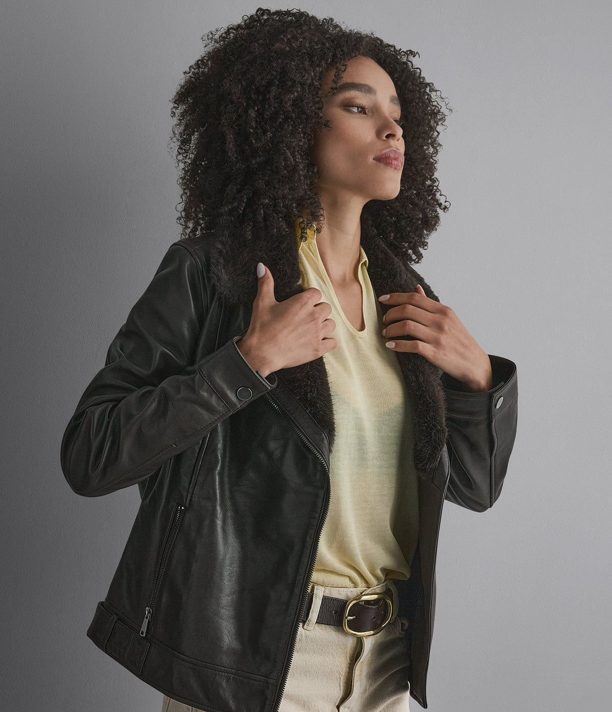 Macie Faux Fur Collar Leather Moto Jacket