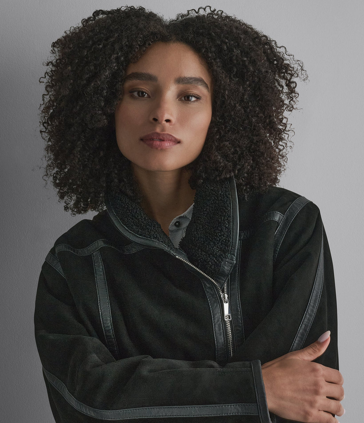 Ashley Faux Shearling Leather Moto Jacket