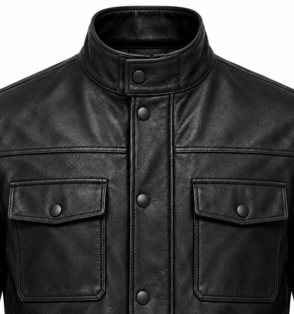 Men’s Black Sheepskin Leather Four-Pocket Field Jacket — J007