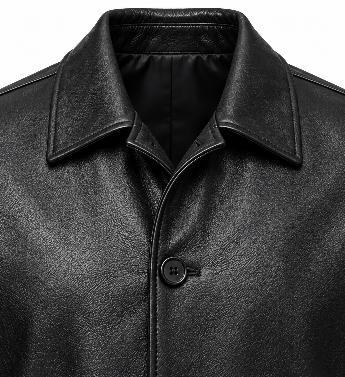 Men’s Black Sheepskin Leather Button-Front Car Jacket — J011