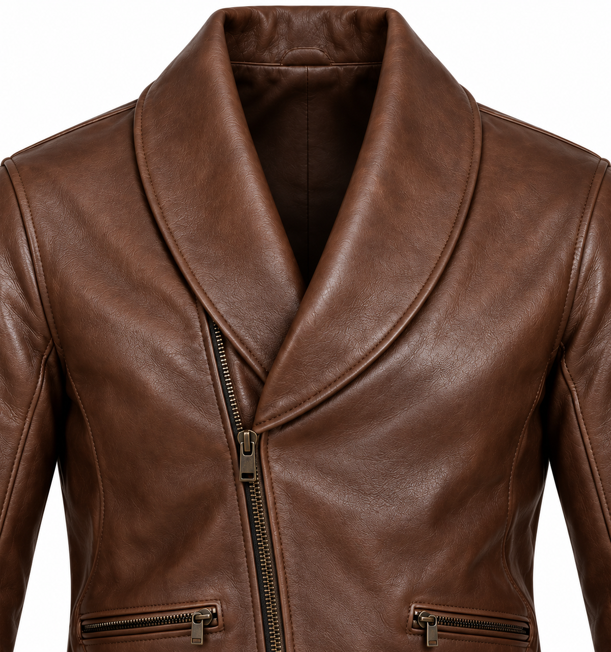 Men’s Brown Sheepskin Leather Shawl-Collar Wrap Moto Jacket — J032