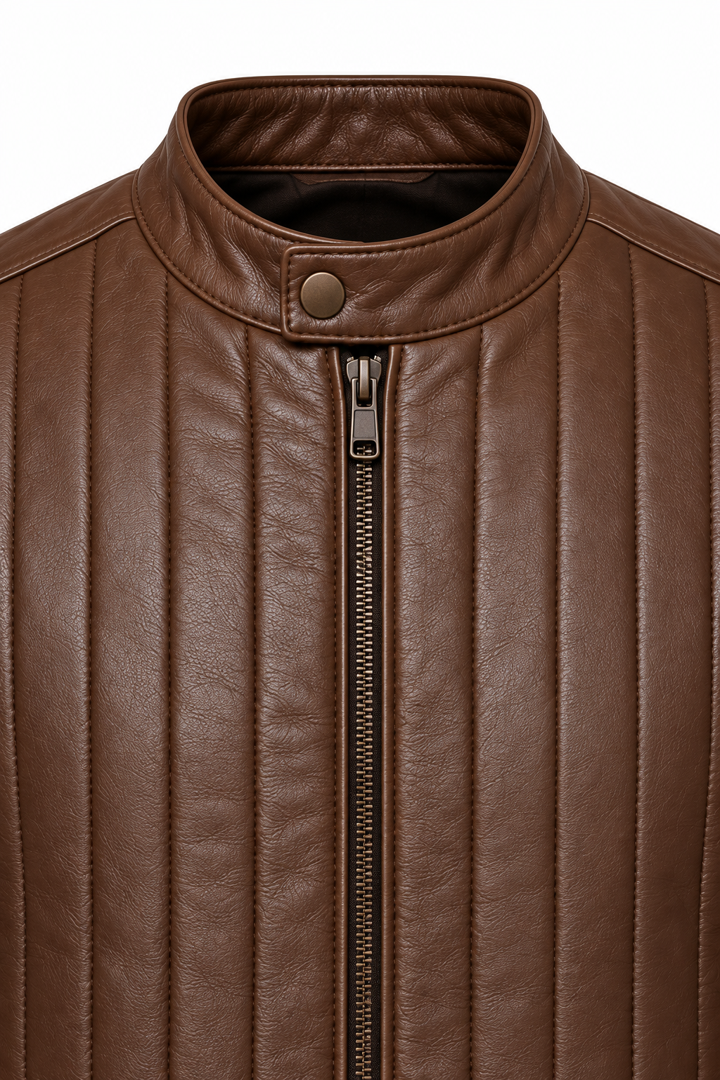 Men’s Brown Sheepskin Leather Vertical-Channel Zip Jacket — J039