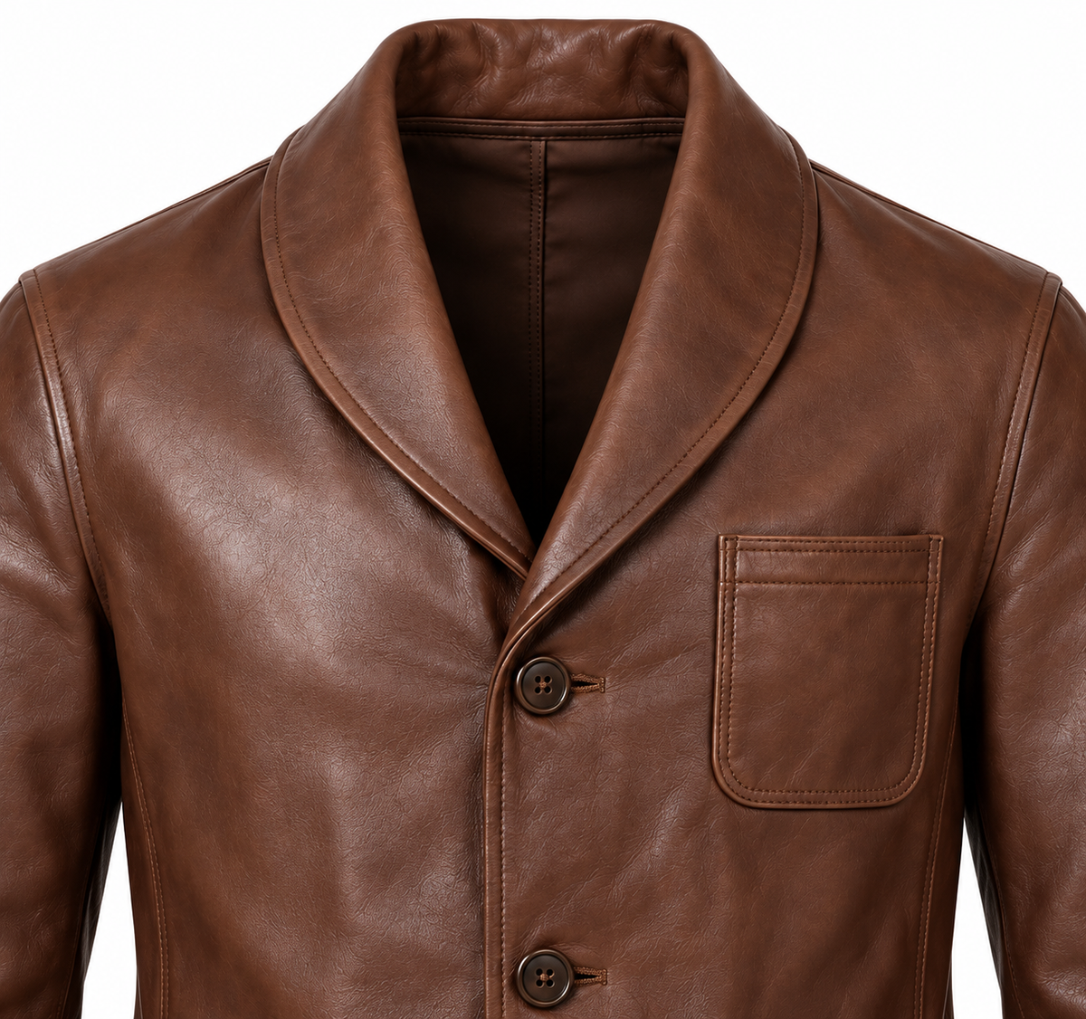 Men’s Brown Sheepskin Leather Shawl-Collar Button Jacket — J044