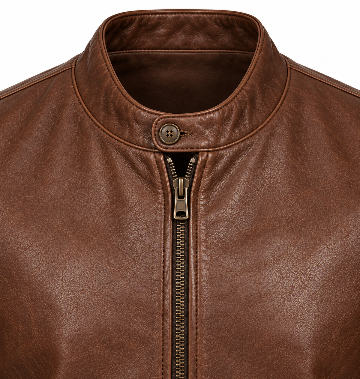Men’s Brown Sheepskin Leather Button-Throat Zip Cardigan Jacket — J048