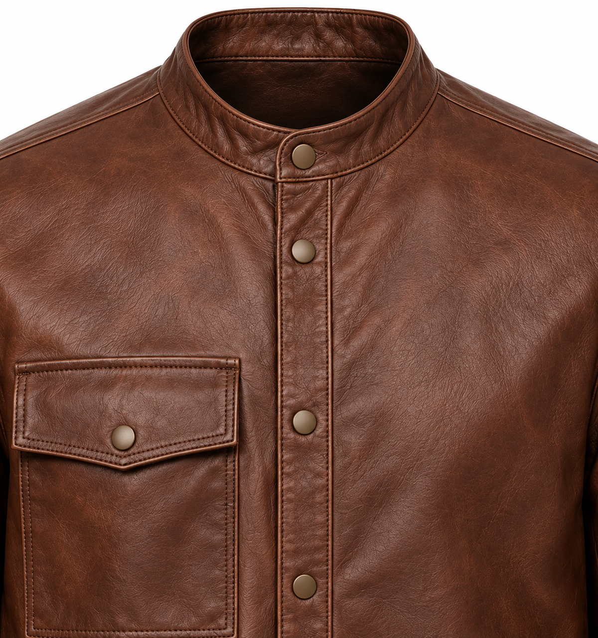Men’s Brown Sheepskin Leather Single-Pocket Leather Overshirt Jacket — J054