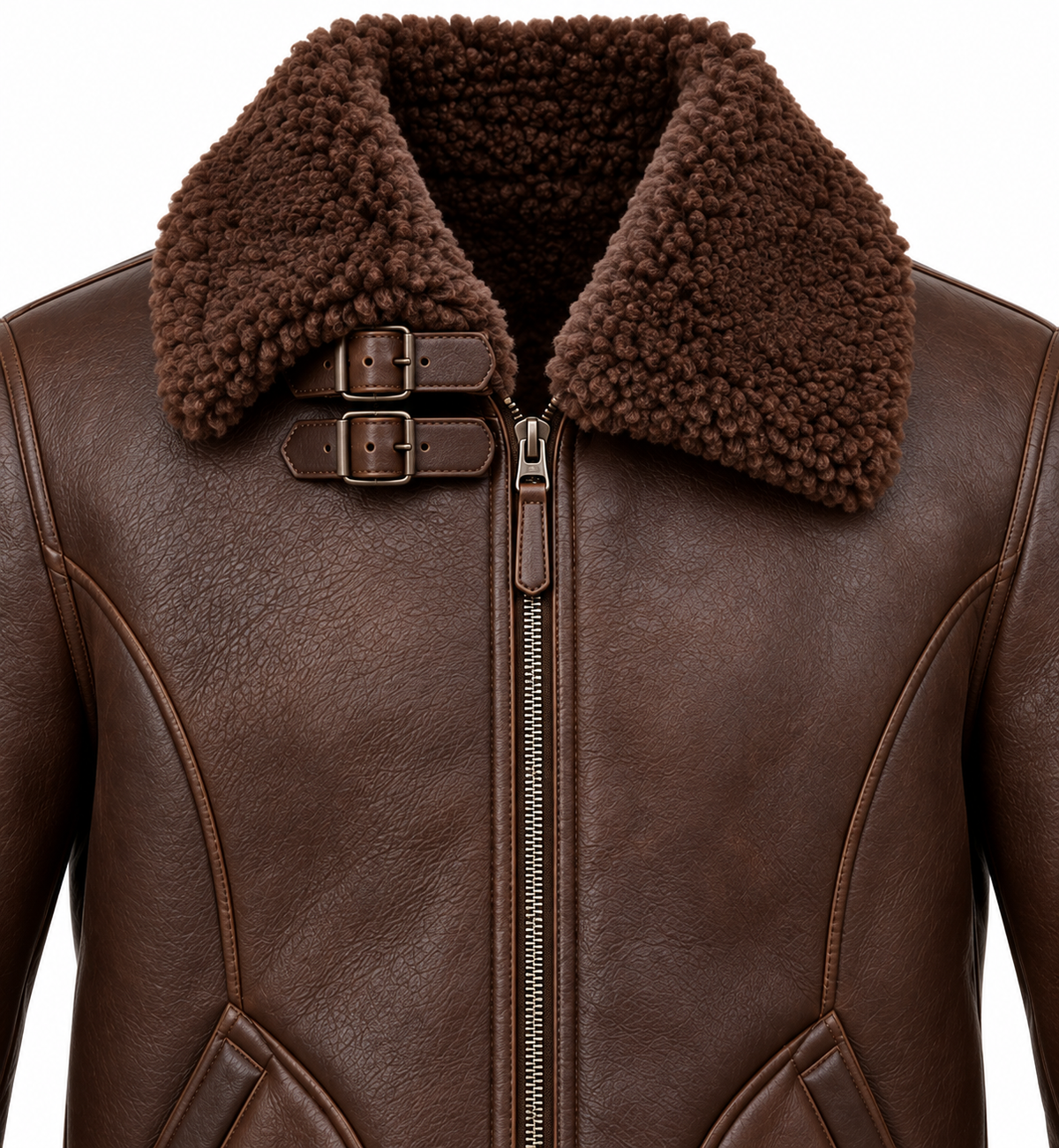 Men’s Brown Sheepskin Shearling Curved-Panel Heritage B-3 Aviator Jacket — SH005