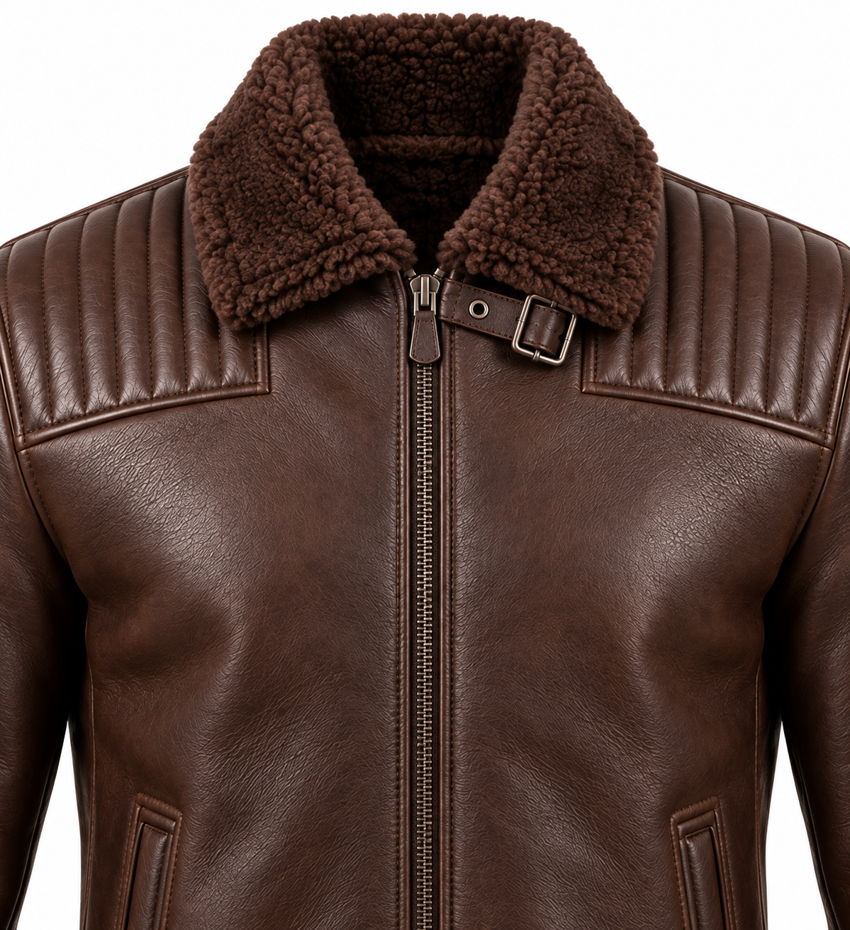 Men’s Brown Sheepskin Shearling Channel-Yoke Streamlined B-6 Flyer Jacket — SH017