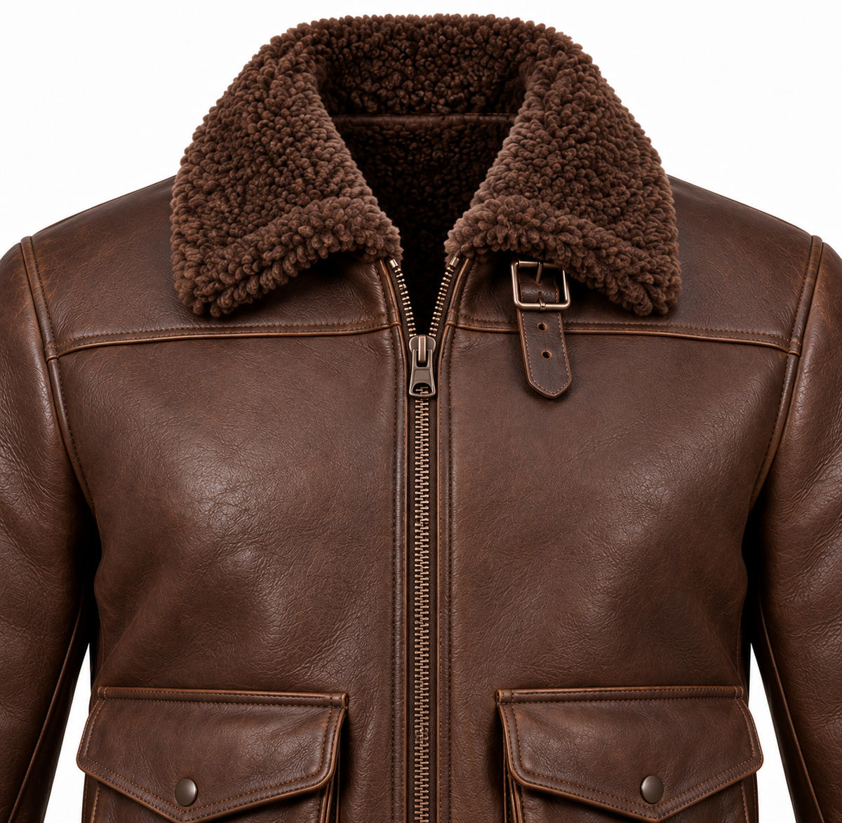 Men’s Brown Sheepskin Shearling Angular-Flap Streamlined B-6 Flyer Jacket — SH019