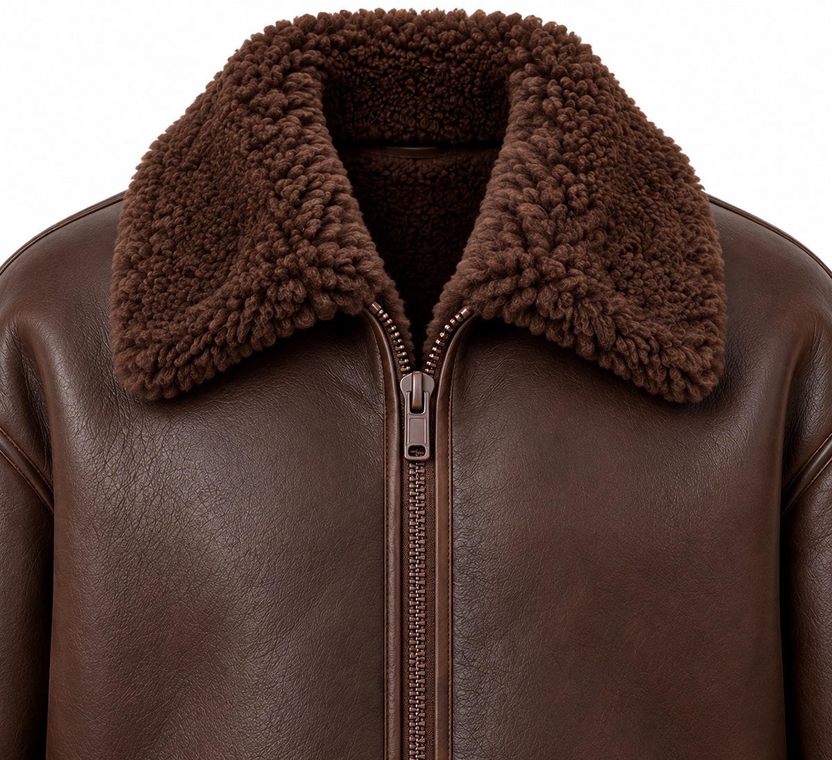 Men’s Brown Sheepskin Shearling Buckle-Waist Relaxed Flight Bomber Jacket — SH023
