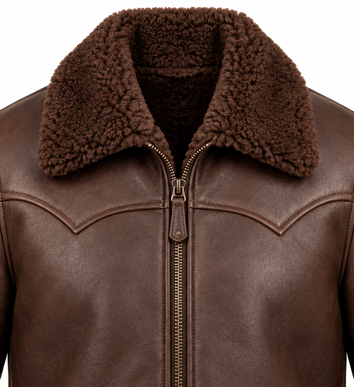 Men’s Brown Sheepskin Shearling Buckle-Waist Ranch Zip Jacket — SH053