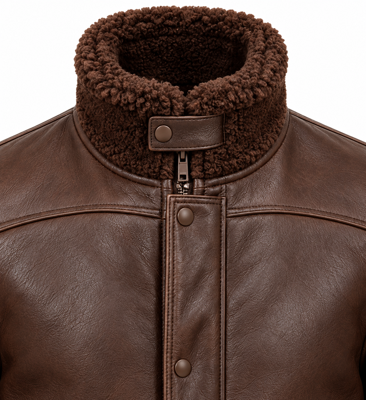 Men’s Brown Sheepskin Shearling Accordion-Side Storm-Collar Flight Jacket — SH080