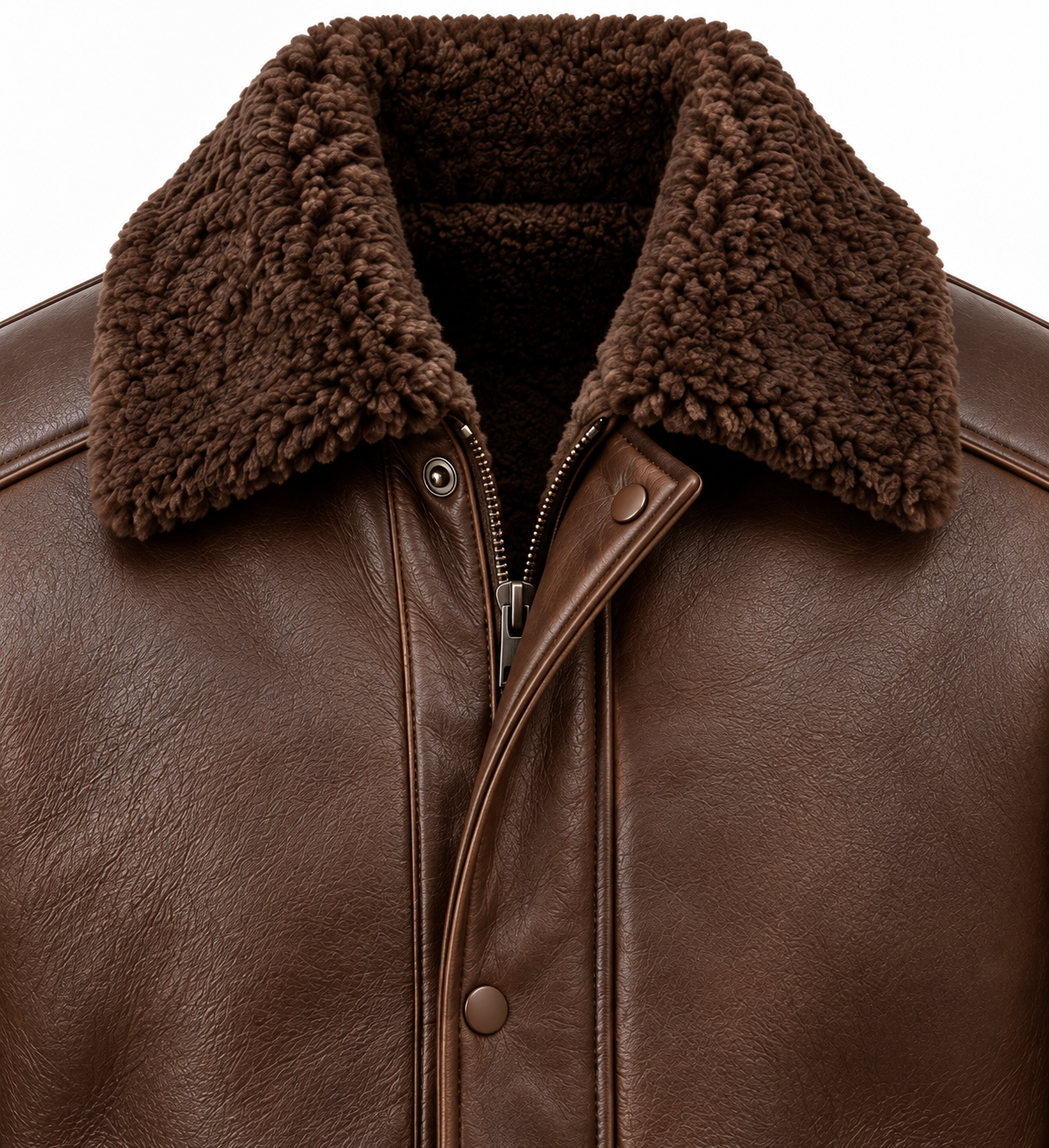Men’s Brown Sheepskin Shearling Slanted-Welt Field Jacket — SH091