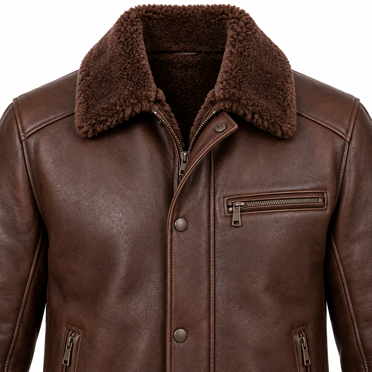 Men’s Brown Sheepskin Shearling Twin-Zip Field Jacket — SH092