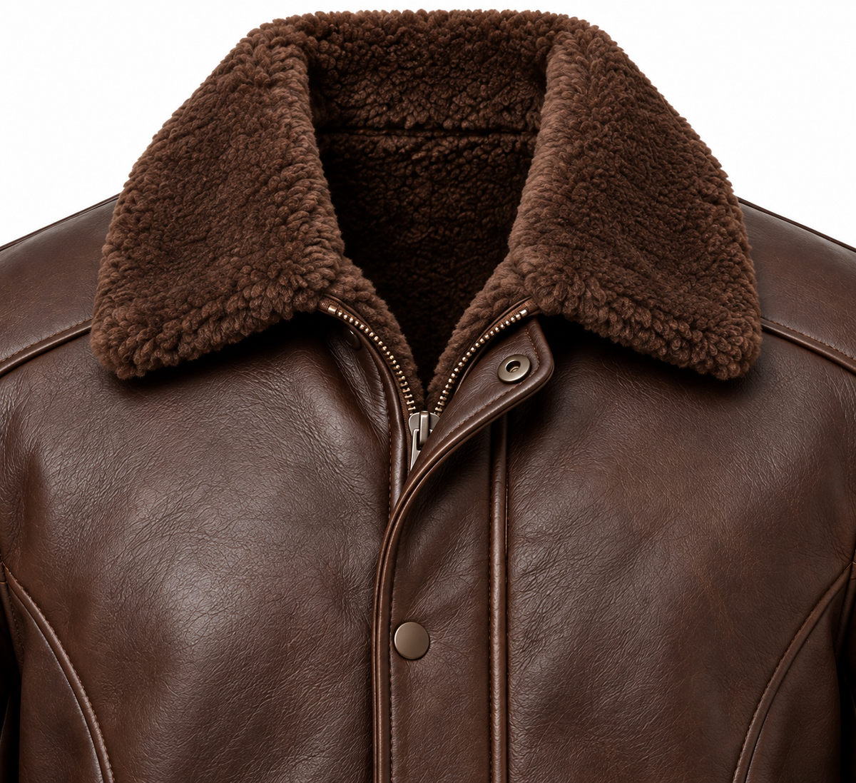 Men’s Brown Sheepskin Shearling Curved-Panel Field Jacket — SH095