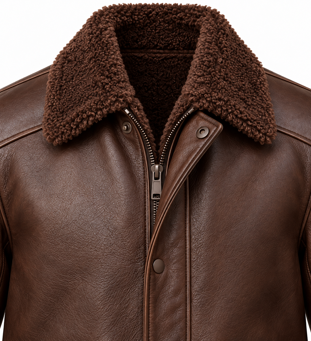 Men’s Brown Sheepskin Shearling Angular-Flap Field Jacket — SH099