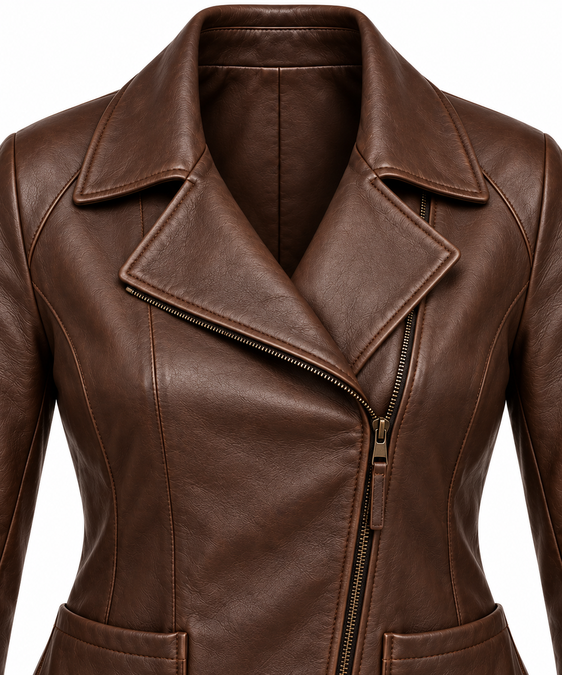Women’s Brown Sheepskin Leather Raglan Asymmetric Moto Jacket — W007
