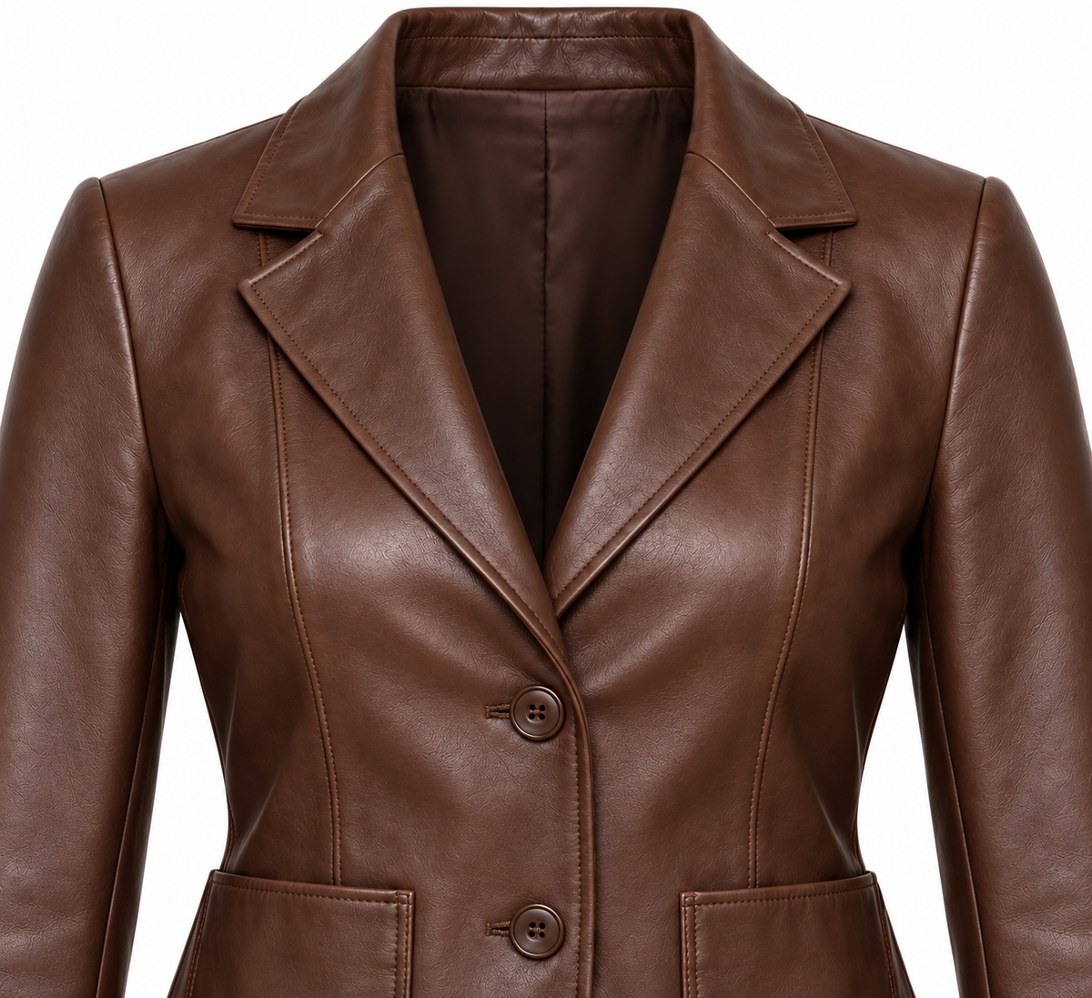 Women’s Brown Sheepskin Leather Cropped Patch-Pocket Tailored Blazer Jacket — W033
