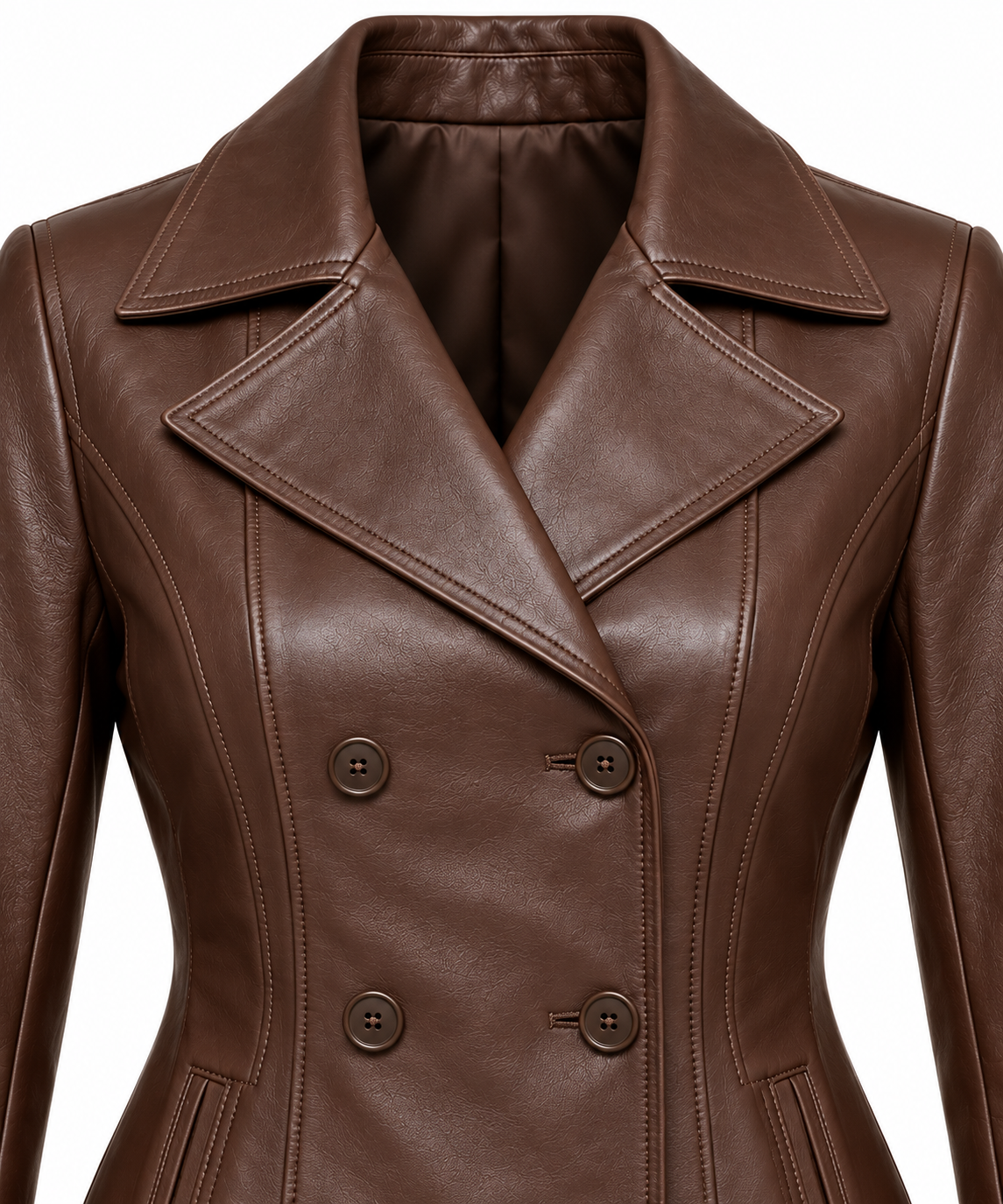 Women’s Brown Sheepskin Leather Princess-Seam Double-Breasted Jacket — W071