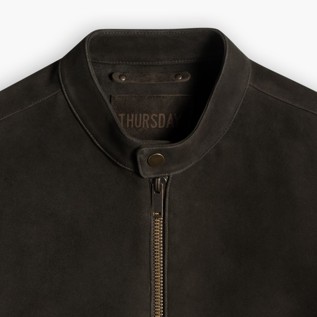 Sowachi Racer Jacket | Dark Olive Suede