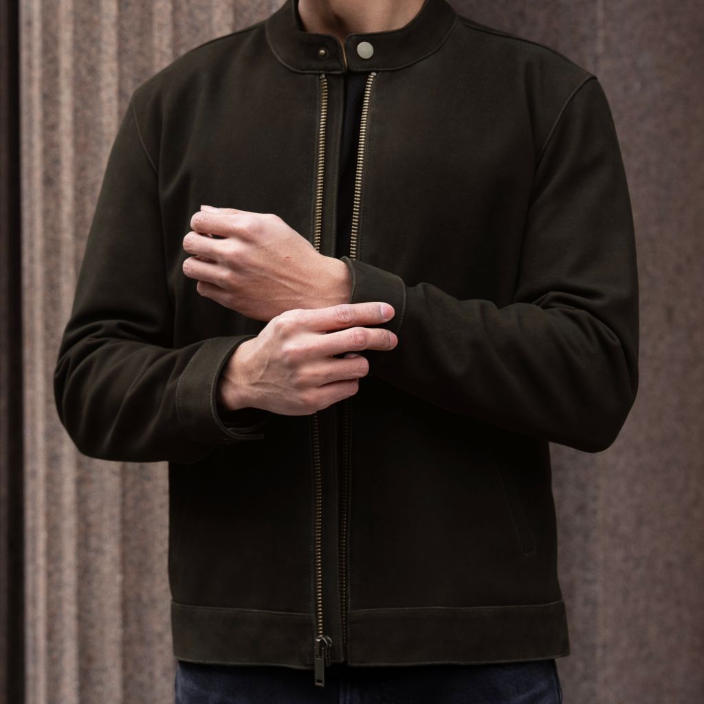 Sowachi Racer Jacket | Dark Olive Suede