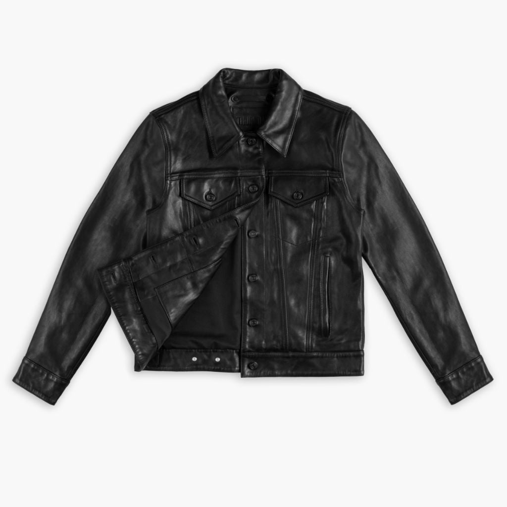 Sowachi Leather Trucker Jacket | Black