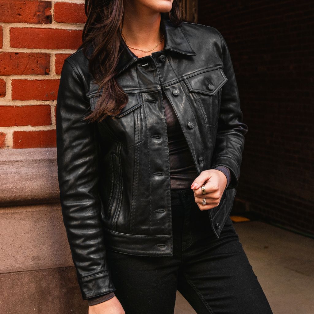 Sowachi Leather Trucker Jacket | Black